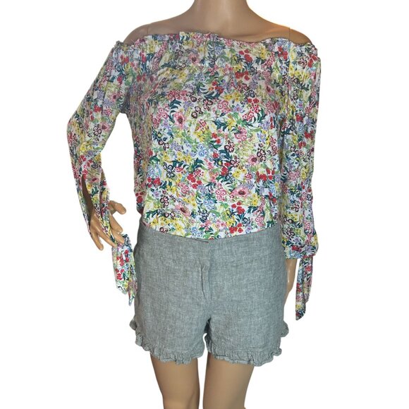 LOFT Womens 4' Linen Blend Ruffle Trim Shorts Size 2 Sage Green Sloanie - Picture 3 of 9